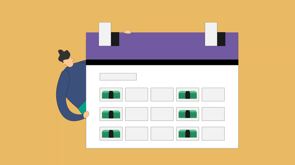 A calendar with dollar bills on it